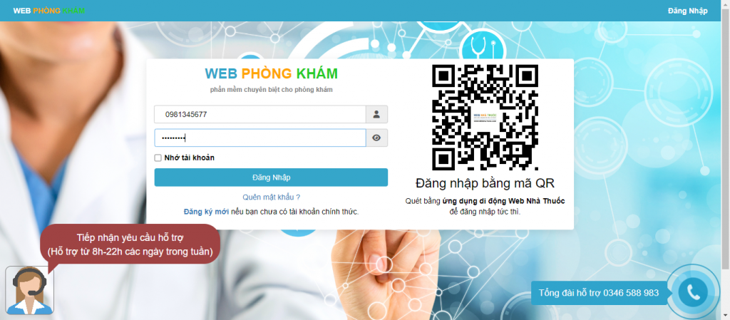 Đăng nhập phàn mềm kê đơn thuốc điện tử webphongkham