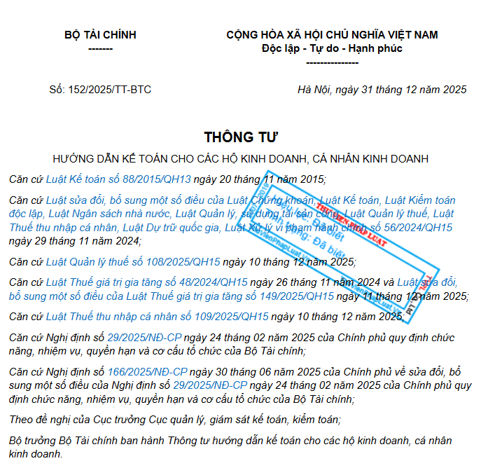 thông tư 152/2026