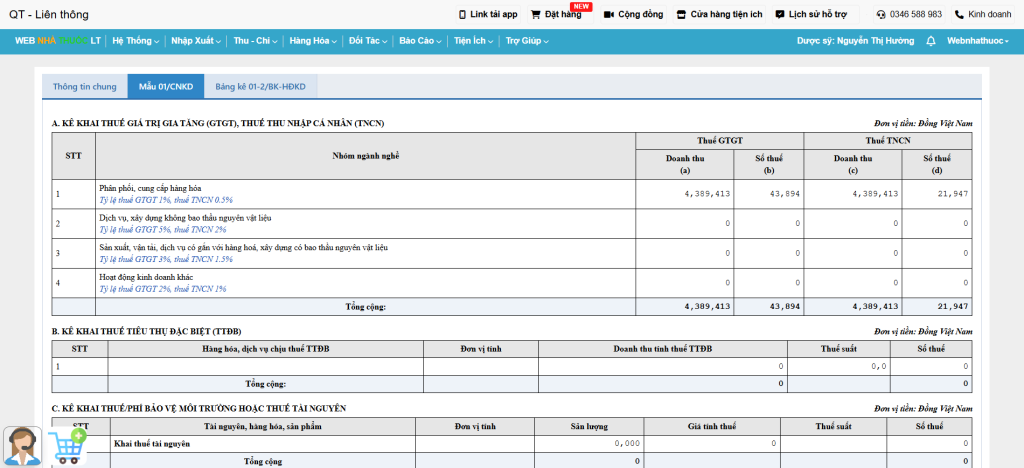TỜ KHAI THUẾ TRÊN PHẦN MỀM